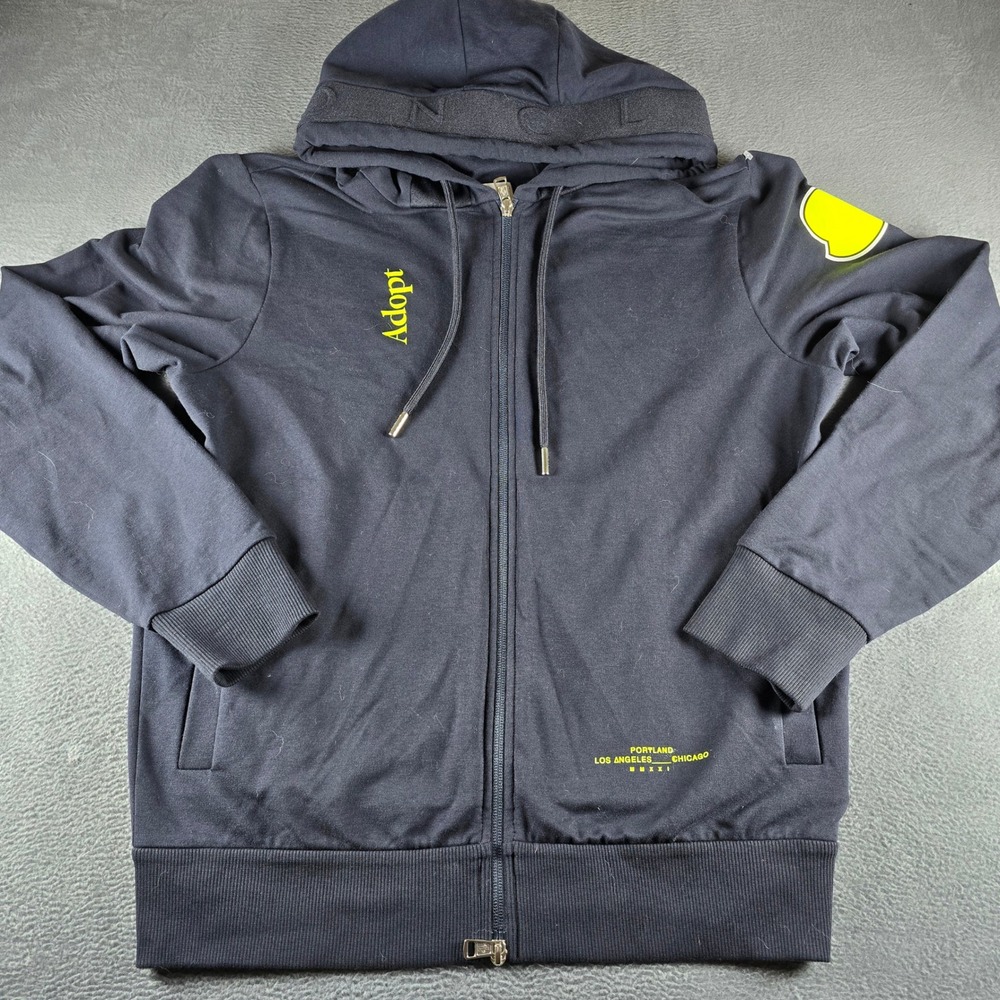 Moncler Adopt City Graphic Full Zip Hoodie Black Yellow Logo Men's Size M